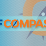 uf compass text in blue and orange over blue background