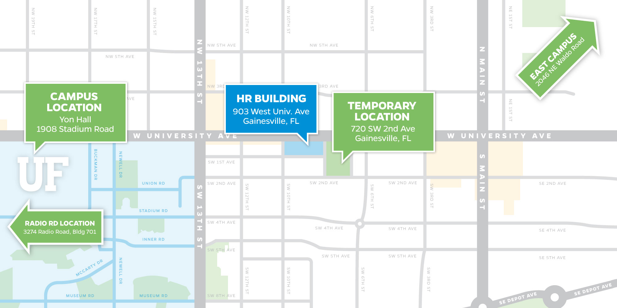 Image of map showing the alternate locations of UF HR